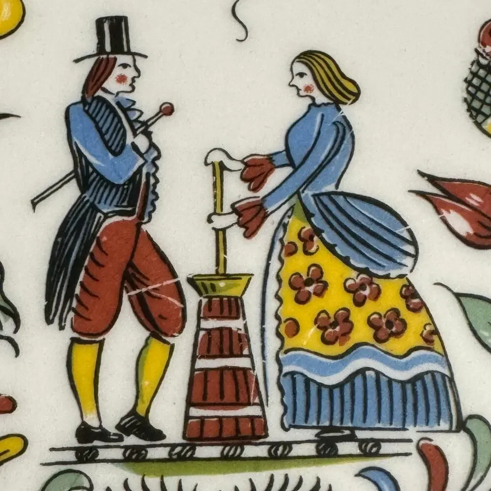 Iva-Lure Crooksville Serving Plate Platter Pennsylvania Dutch Folk Art 12”